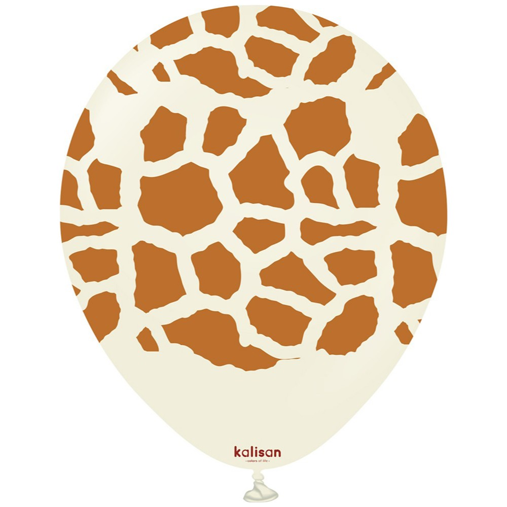 30cm Safari Giraffe Latex Balloons - White Sand (Print: Caramel)