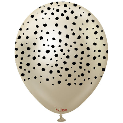 Baloane latex 30cm Safari Cheetah - Mirror White Gold (Print: Black)