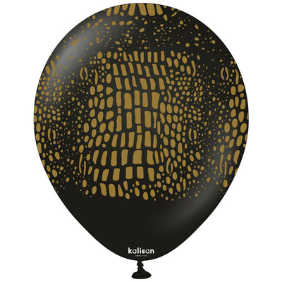 Baloane latex 30cm Safari Crocodile - Black (Print - Gold)