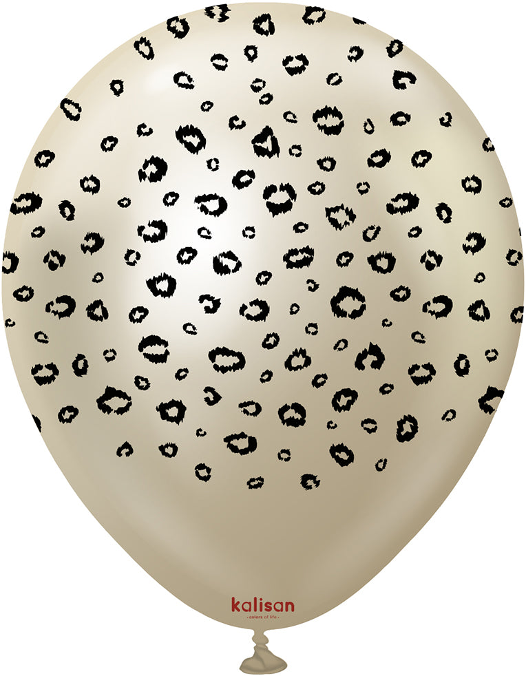30cm Safari Leopard Latex Balloons - Mirror White Gold (Print: Black)