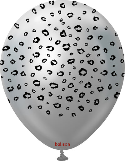 Baloane latex 30cm Safari Leopard - Mirror Silver (Print: Black)