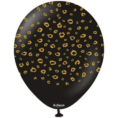 30cm Safari Leopard Latex Balloons - Black (Gold Print)