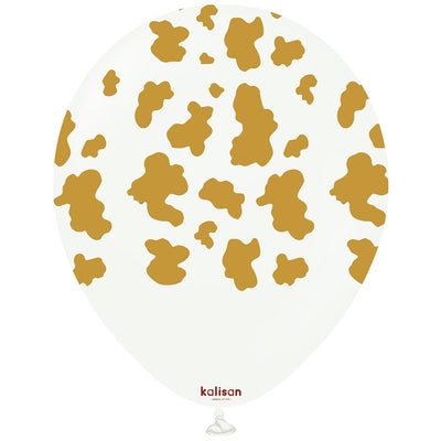30cm Safari Cow Latex Balloons - White (Print - Gold)