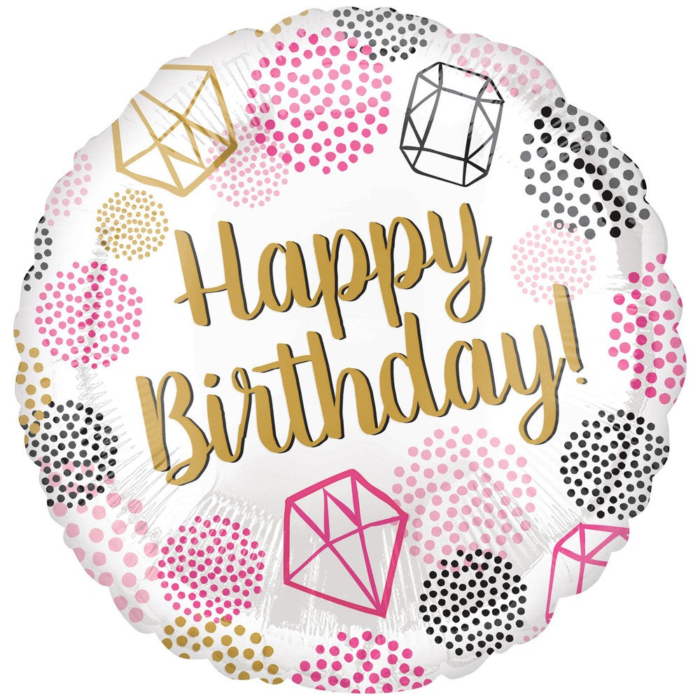 Foil Balloon Happy B-day Diamonds 45cm AMS 39626 01