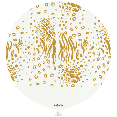 Balon latex jumbo 60cm Safari Mutant - White (Print - Gold)