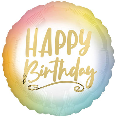 Foil Balloon Happy B-day Ombre Pastel 45cm AMS 41287 01