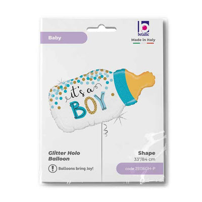 Foil Balloon Figurine Holographic Baby Bottle Boy 84 cm GRABO
