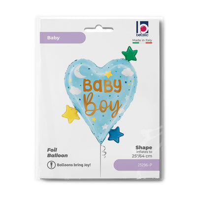Baby Boy Heart Foil Balloon with Stars 64cm