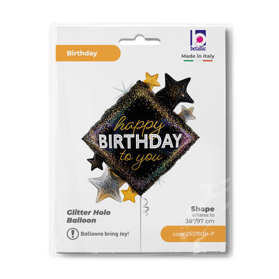 Foil Balloon Figurine Stars Glitter Happy B-day 97cm