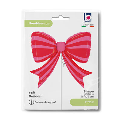 Red Bow Foil Balloon with Pink Stripes 90x73cm