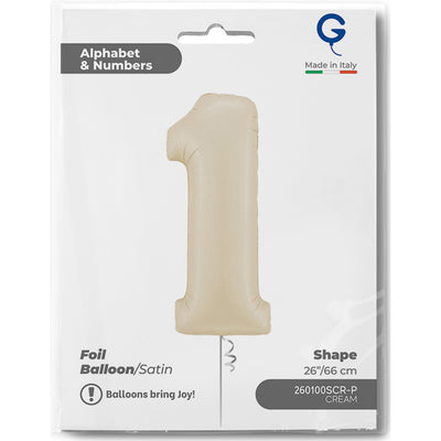 Number 1 Satin Cream Foil Balloon 66cm