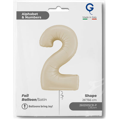 Number 2 Satin Cream Foil Balloon 66cm
