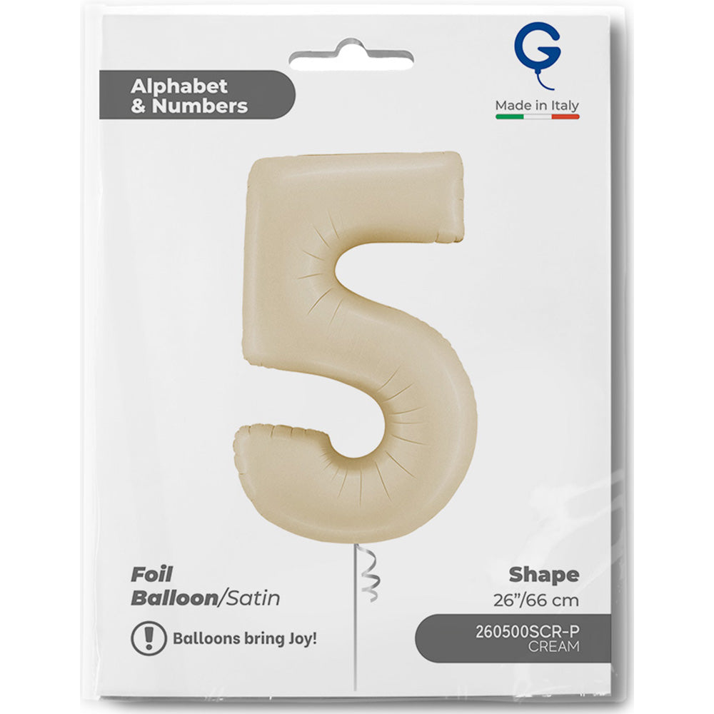 Satin Cream Number 5 Foil Balloon 66cm