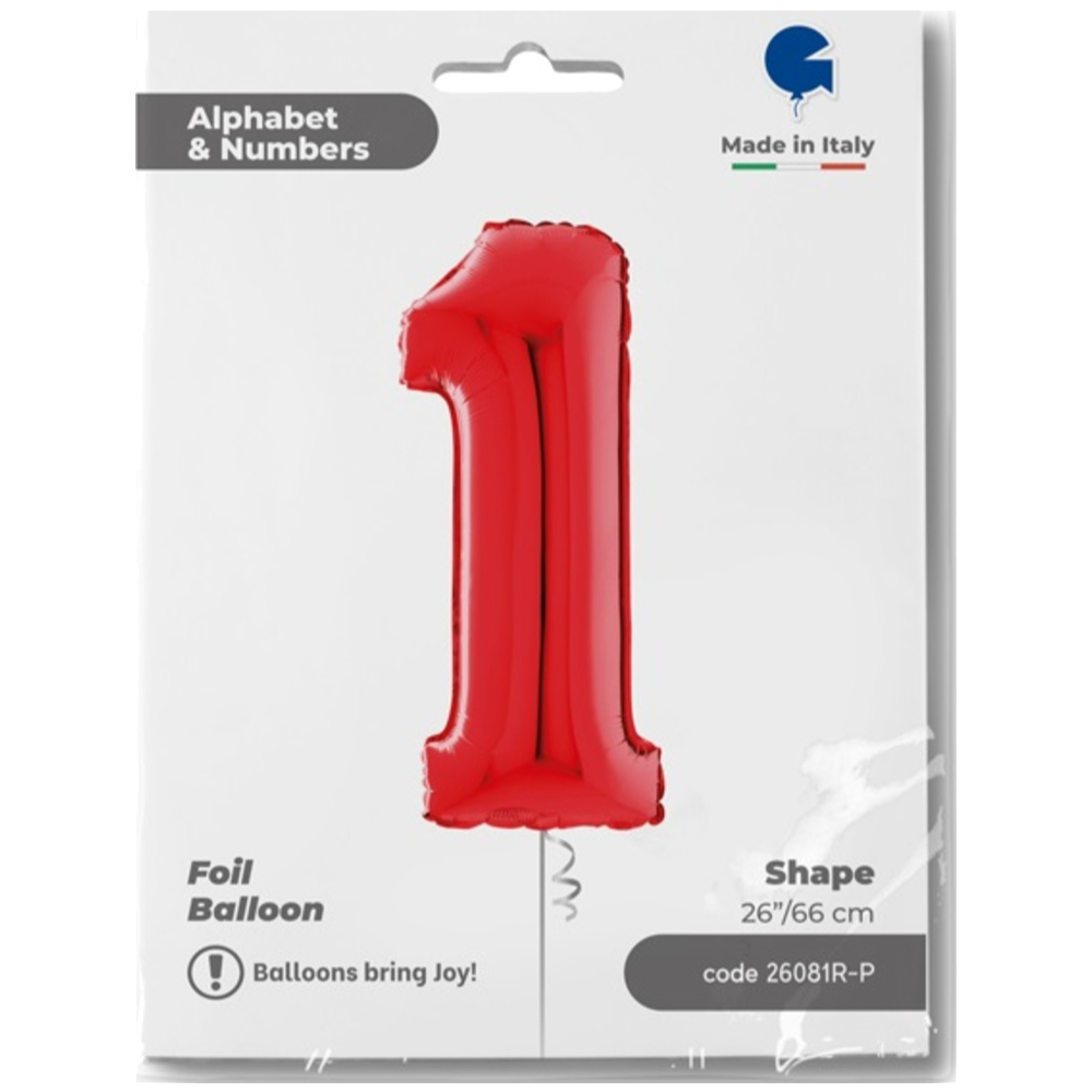 Balon Folie CIFRA 1 Rosu 66 cm Grabo