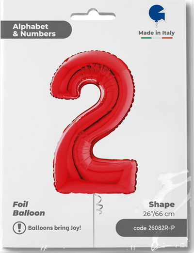 Balon Folie CIFRA 2 Rosu 66 cm Grabo