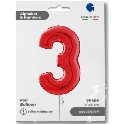 Foil Balloon NUMBER 3 Red 66 cm Grabo