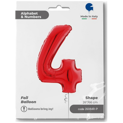 Balon Folie CIFRA 4 Rosu 66 cm Grabo