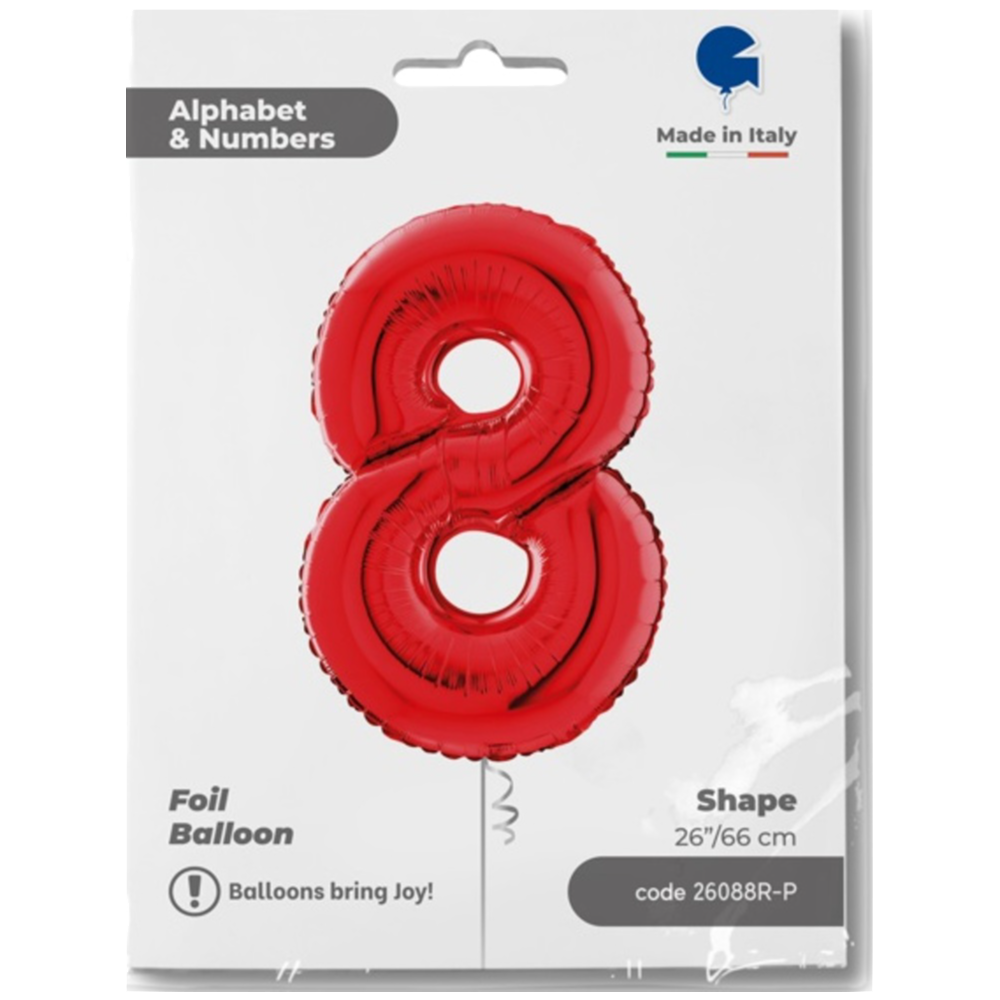 Red Number 8 Foil Balloon 66 cm Grabo