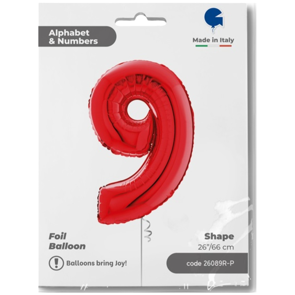 Foil Balloon NUMBER 9 Red 66 cm Grabo
