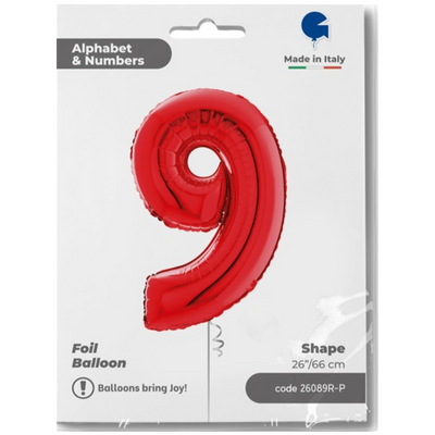 Balon Folie CIFRA 9 Rosu 66 cm Grabo