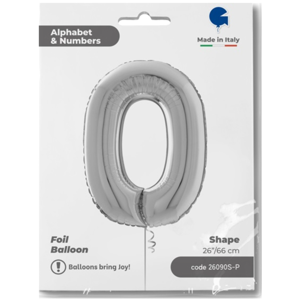 Grabo Silver Number 0 Foil Balloon, 66 cm