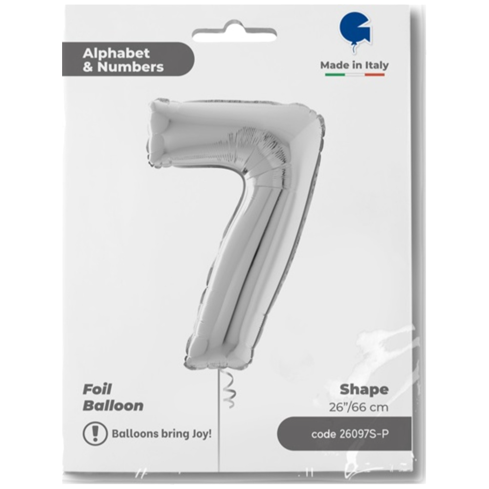 Foil Balloon NUMBER 7 Silver 66 cm Grabo