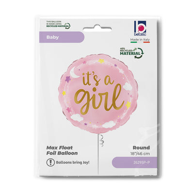 Round It's a Girl Clouds Foil Balloon 46cm