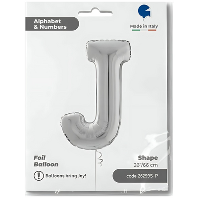 Letter J Silver Foil Balloon 66 cm Grabo
