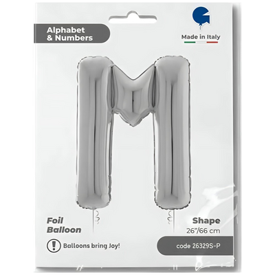 Foil Balloon Letter M Silver 66 cm Grabo