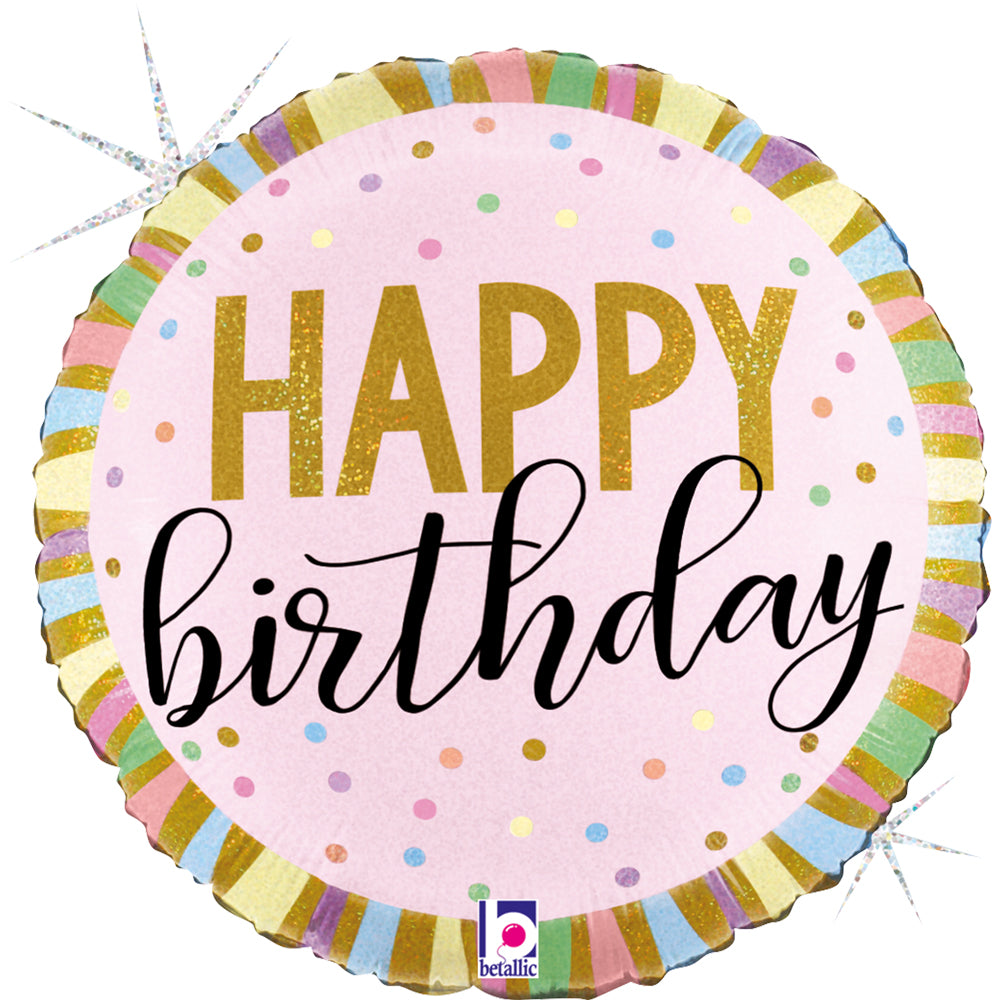Round Foil Balloon Pastel Happy B-day 46cm