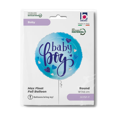 Round Foil Balloon Baby Boy Hearts 46cm