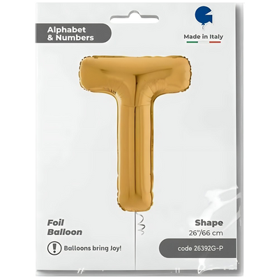 Foil Balloon LETTER T Gold 66 cm Grabo