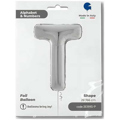 Foil Balloon LETTER T Silver 66 cm Grabo