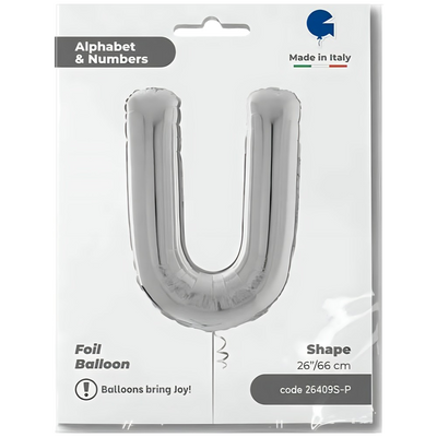 Foil Balloon LETTER U Silver 66 cm Grabo