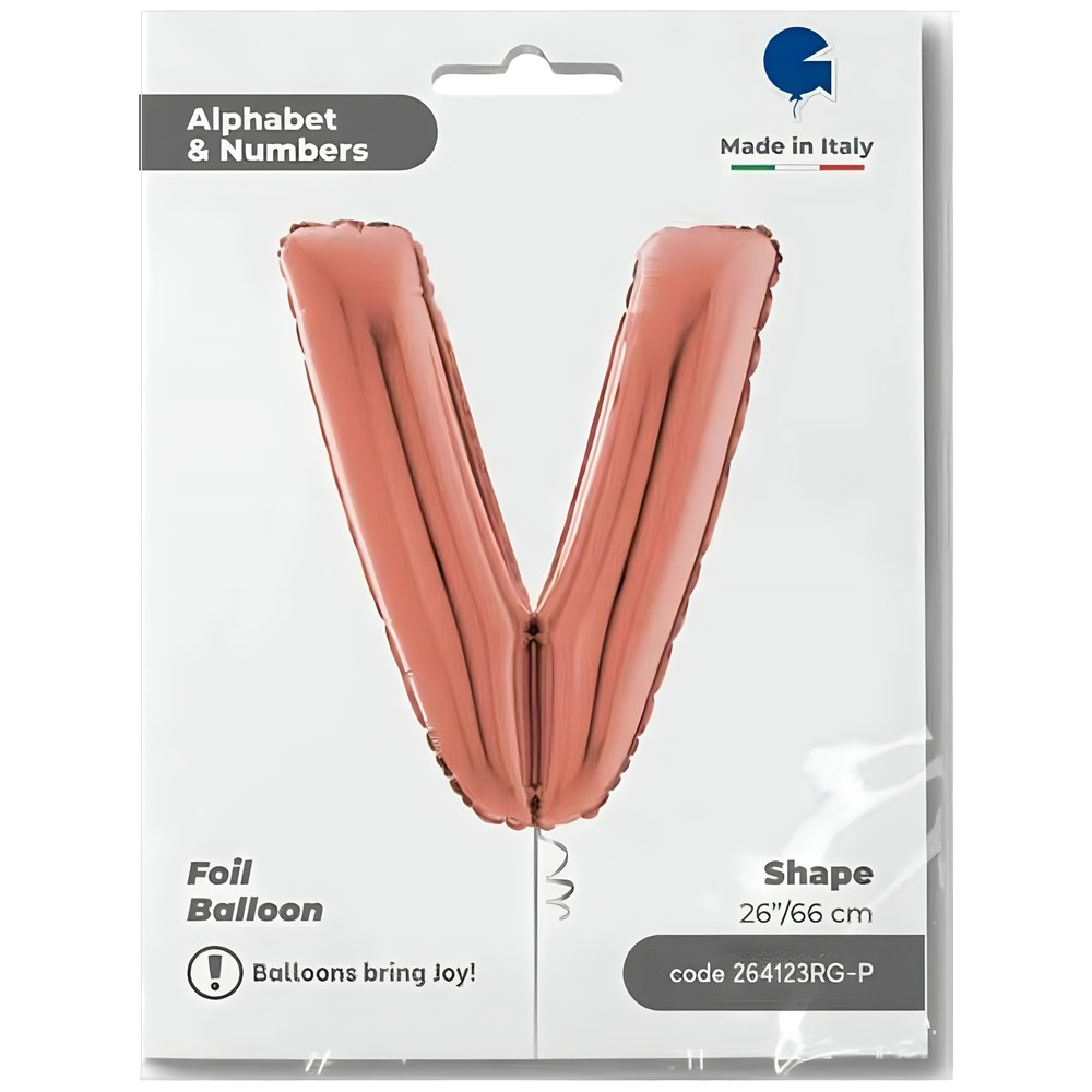 Foil Balloon LETTER V Rose Gold 66 cm Grabo