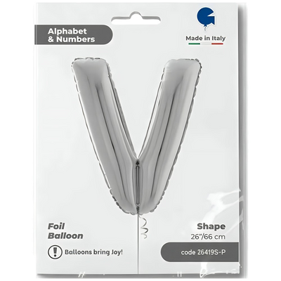 Foil Balloon LETTER V Silver 66 cm Grabo