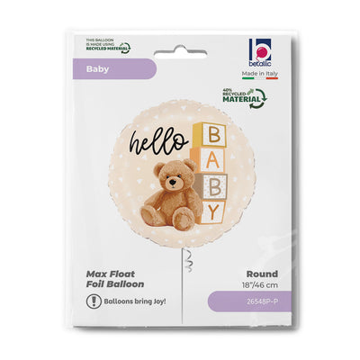 Hello Baby Teddy Bear Round Foil Balloon 46cm