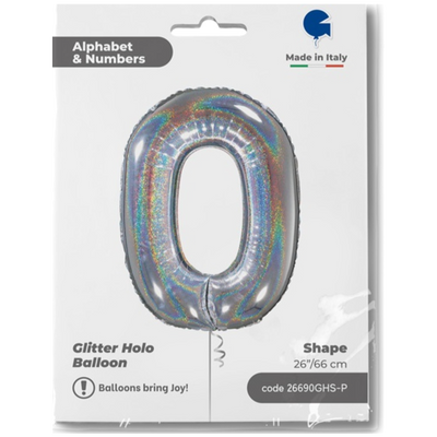 Balon Folie CIFRA 0 Holografic Glitter 66 cm Grabo