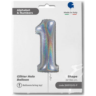 Balon Folie CIFRA 1 Holographic Glitter 66 cm Grabo