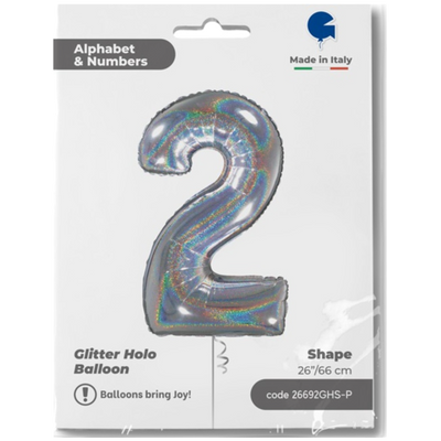 Balon Folie CIFRA 2 Holographic Glitter 66 cm Grabo