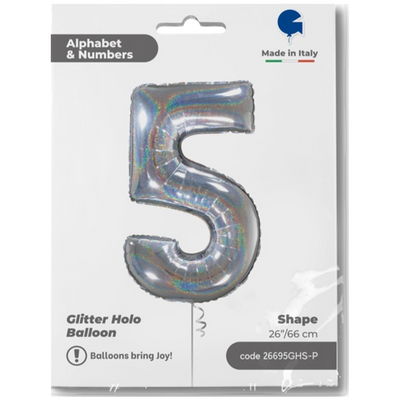 Balon Folie CIFRA 5 Holographic Glitter 66 cm Grabo
