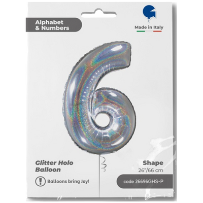 Balon Folie CIFRA 6 Holographic Glitter 66 cm Grabo