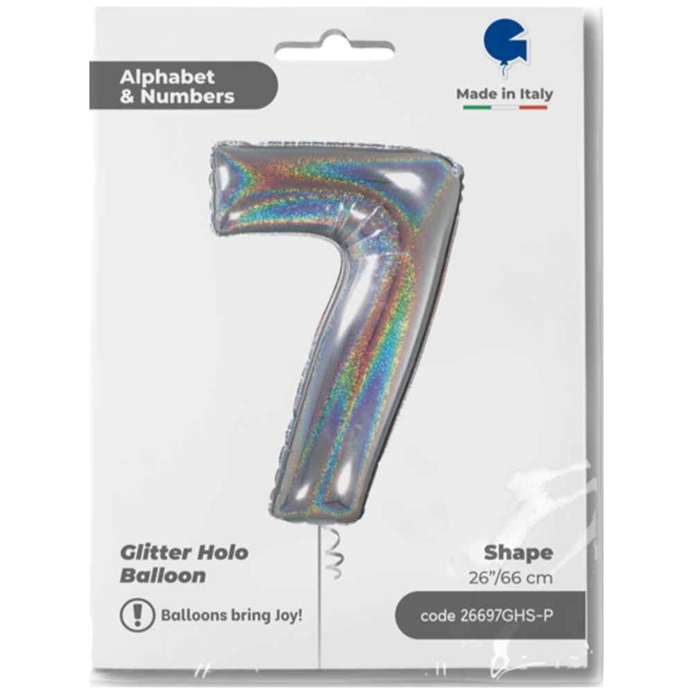 Foil Balloon NUMBER 7 Holographic Glitter 66 cm Grabo