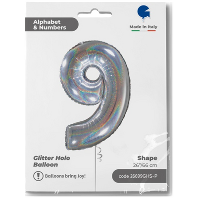 Balon Folie CIFRA 9 Holographic Glitter 66 cm Grabo