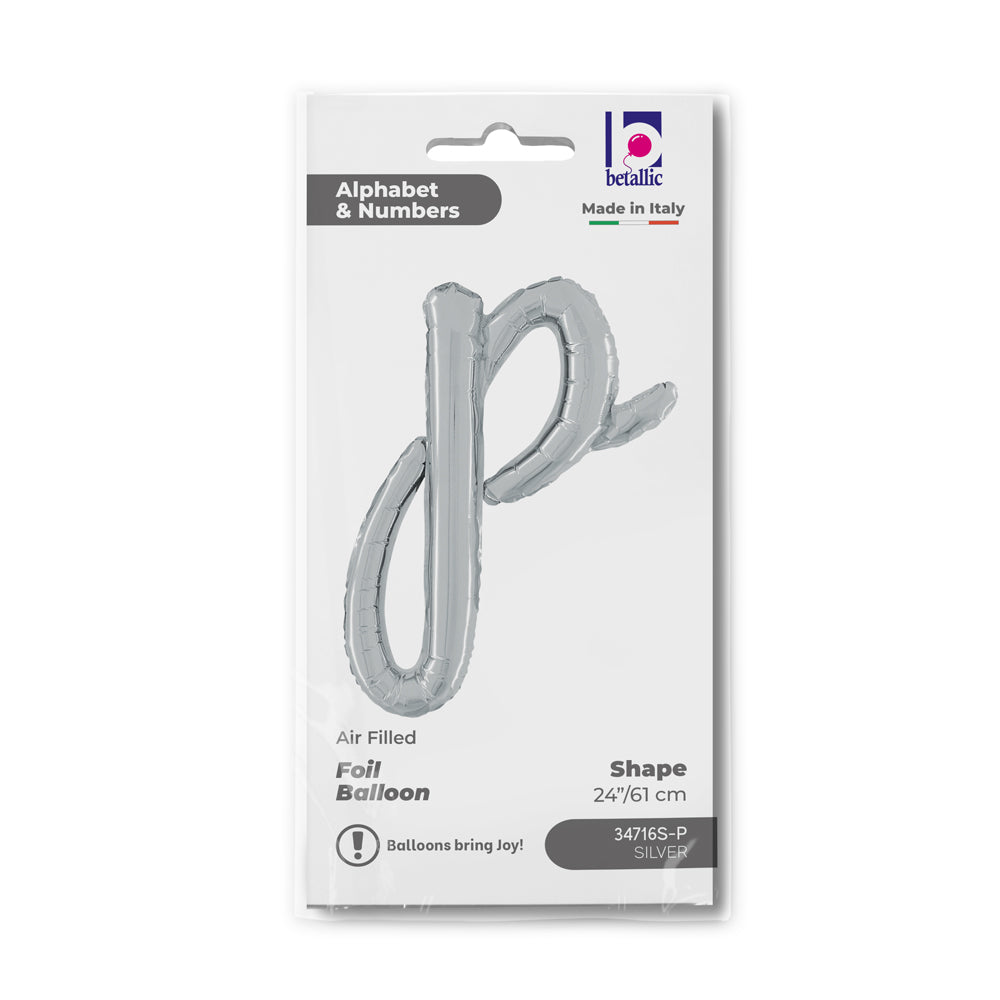 Foil Balloon LETTER (AIR) SCRIPT P Silver 61cm Grabo