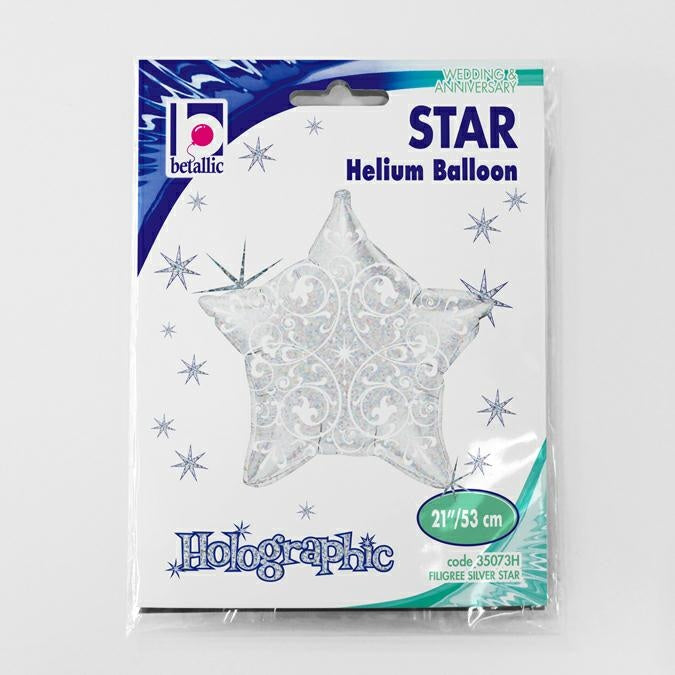 Foil Balloon Star Filigree Silver 53cm Grabo