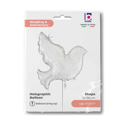 White Holographic Dove Figurine Foil Balloon 86 cm Grabo