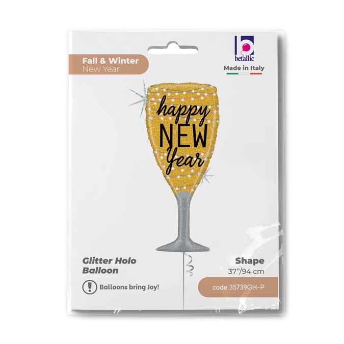 New Year's Champagne Glass Shaped Foil Balloon 94 cm Grabo