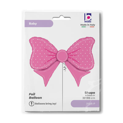 Foil Balloon Figurine Pink Polka Dot Bow 89cm