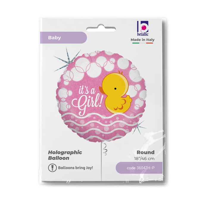 Round Foil Balloon It's a Girl Duckling 46 cm Grabo